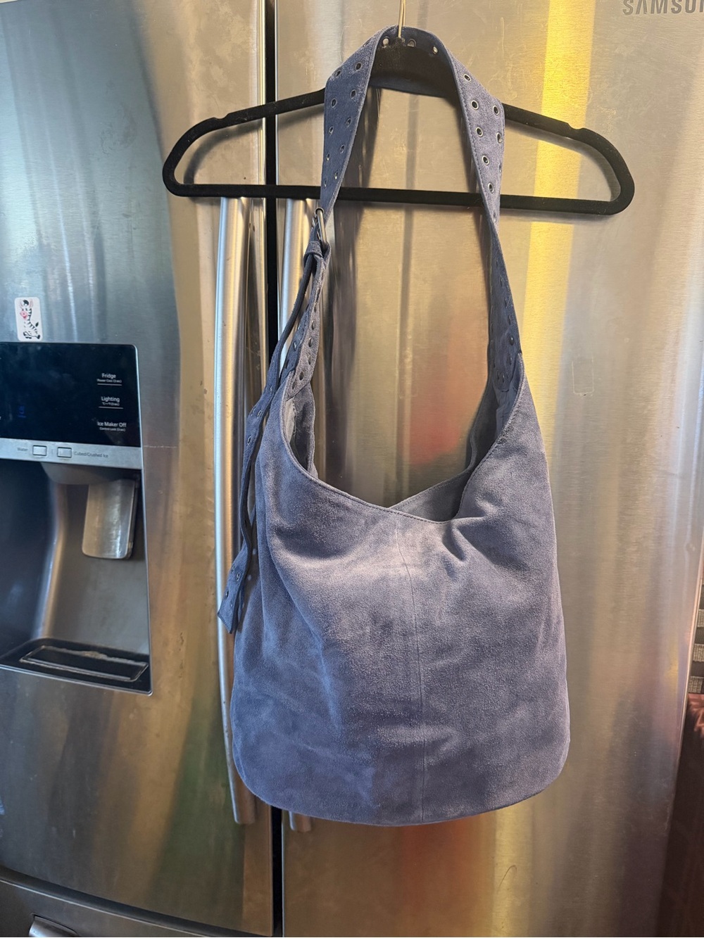 Free People Dusty Blue Suede Hobo Shoulder Bag